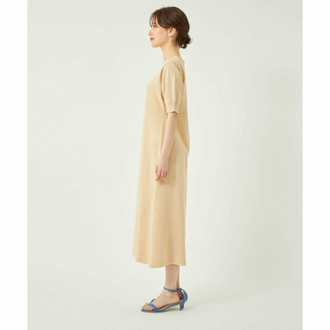 UNITED ARROWS green label relaxing(ユナイテッドアローズグリーンレーベルリラクシング)の【BEIGE】キリカエ ニット フレア ショートスリーブ ワンピース -ウォッシャブル- レディースのワンピース(ロングワンピース/マキシワンピース)の商品写真