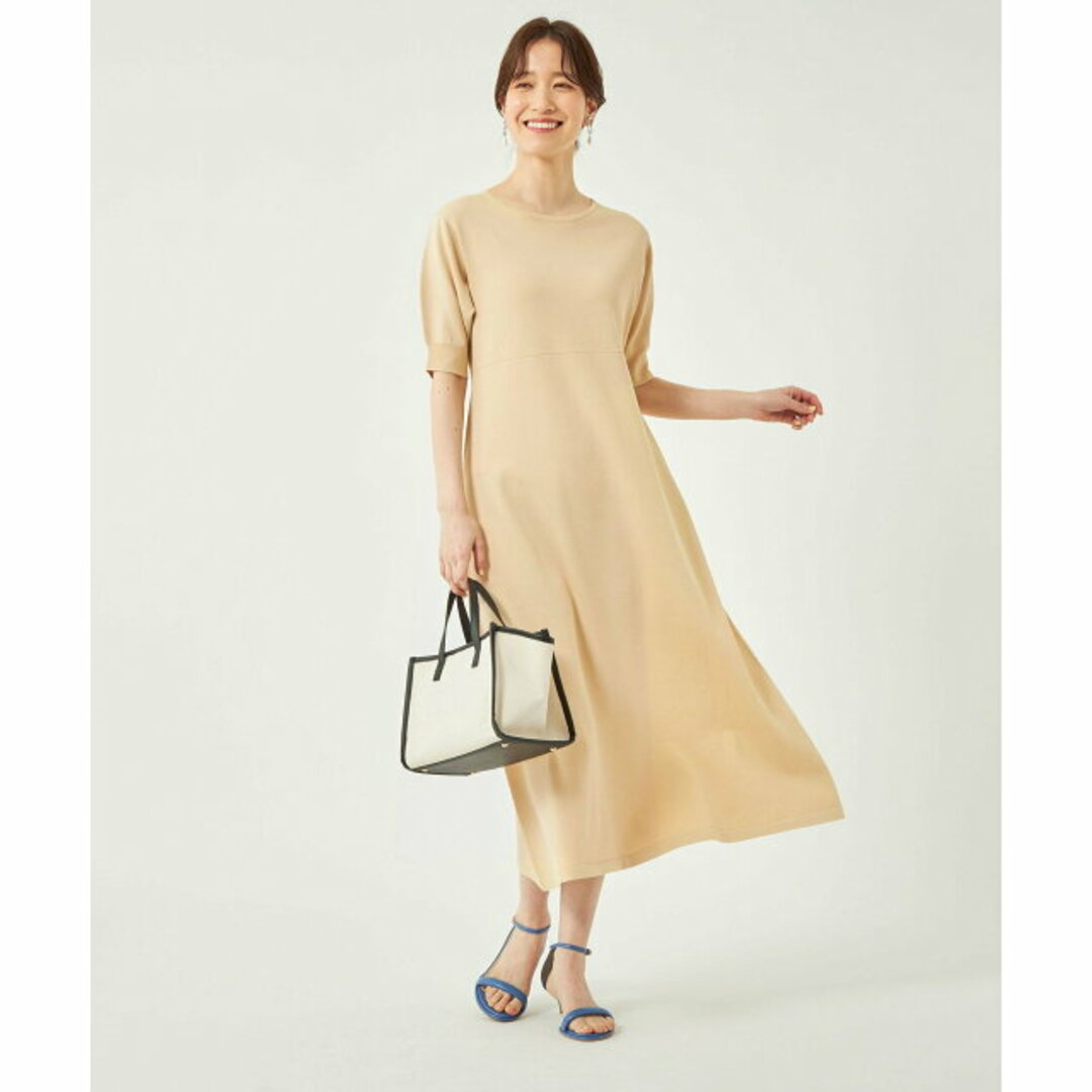 UNITED ARROWS green label relaxing(ユナイテッドアローズグリーンレーベルリラクシング)の【BEIGE】キリカエ ニット フレア ショートスリーブ ワンピース -ウォッシャブル- レディースのワンピース(ロングワンピース/マキシワンピース)の商品写真