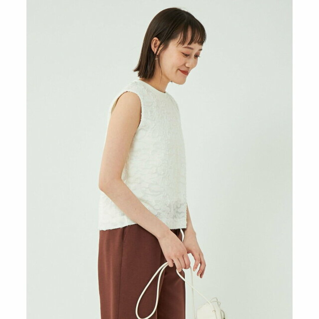 UNITED ARROWS green label relaxing(ユナイテッドアローズグリーンレーベルリラクシング)の【WHITE】ジャカード ドッキング クロップド プルオーバー カットソー レディースのトップス(カットソー(長袖/七分))の商品写真