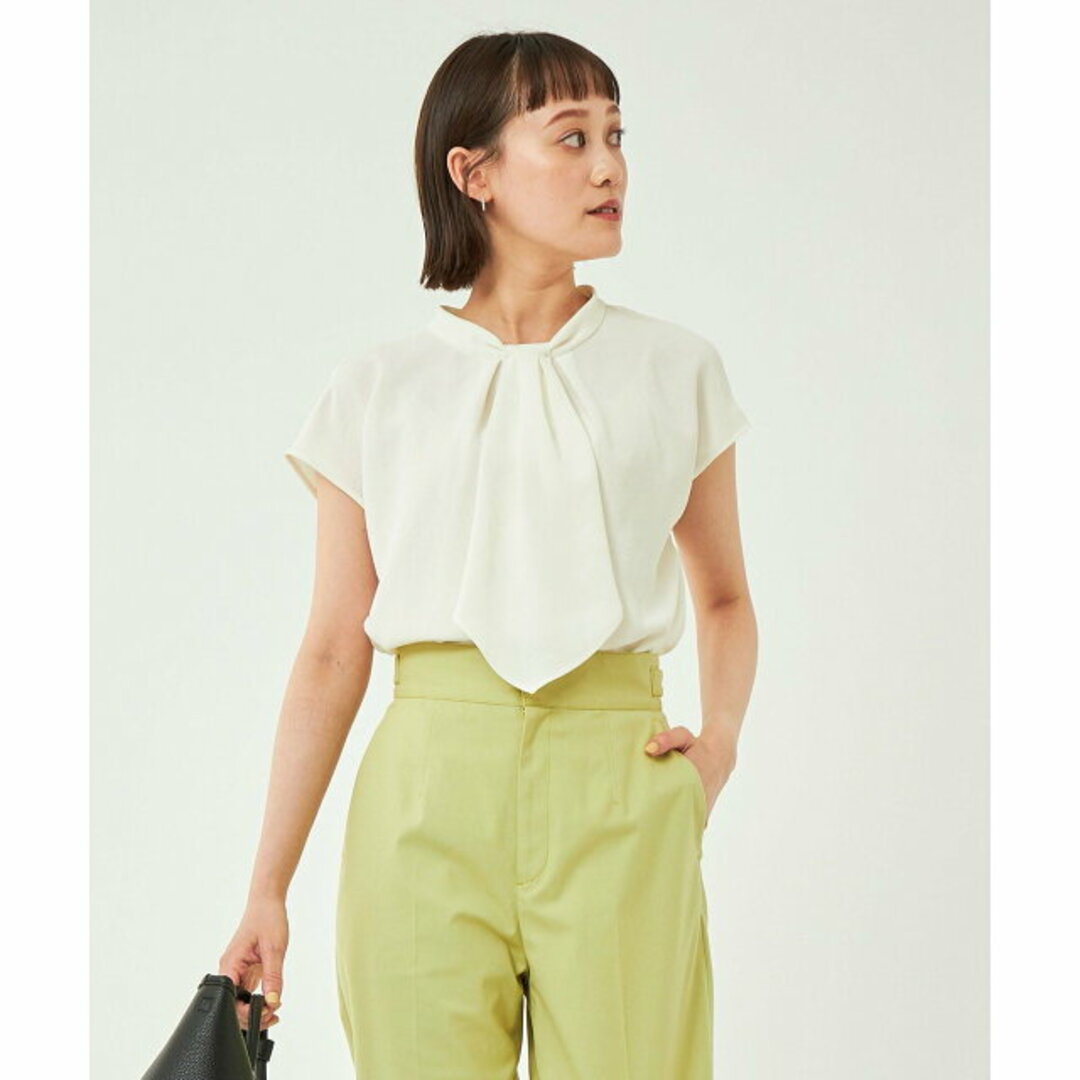 UNITED ARROWS green label relaxing(ユナイテッドアローズグリーンレーベルリラクシング)の【WHITE】ムジ ストライプ ボウタイ フレンチスリーブ ブラウス -マシンウォッシャブル- レディースのトップス(シャツ/ブラウス(長袖/七分))の商品写真