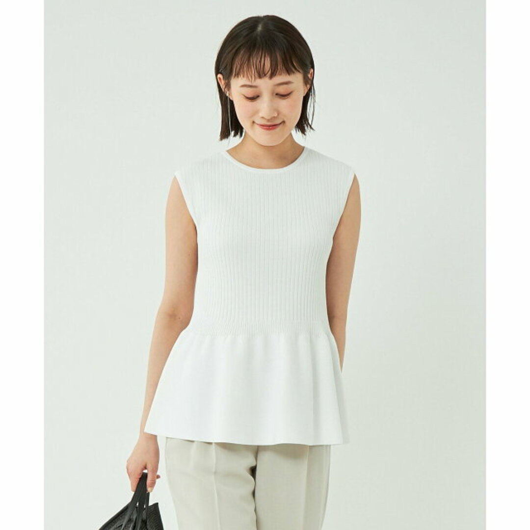 UNITED ARROWS green label relaxing(ユナイテッドアローズグリーンレーベルリラクシング)の【WHITE】リブ ペプラム ノースリーブ プルオーバー ニット -ウォッシャブル- レディースのトップス(ニット/セーター)の商品写真