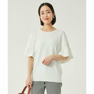 ユナイテッドアローズグリーンレーベルリラクシング(UNITED ARROWS green label relaxing)の【WHITE】サマーニット フリルスリーブ プルオーバー -接触冷感・UVカット・マシンウォッシャブル-(ニット/セーター)