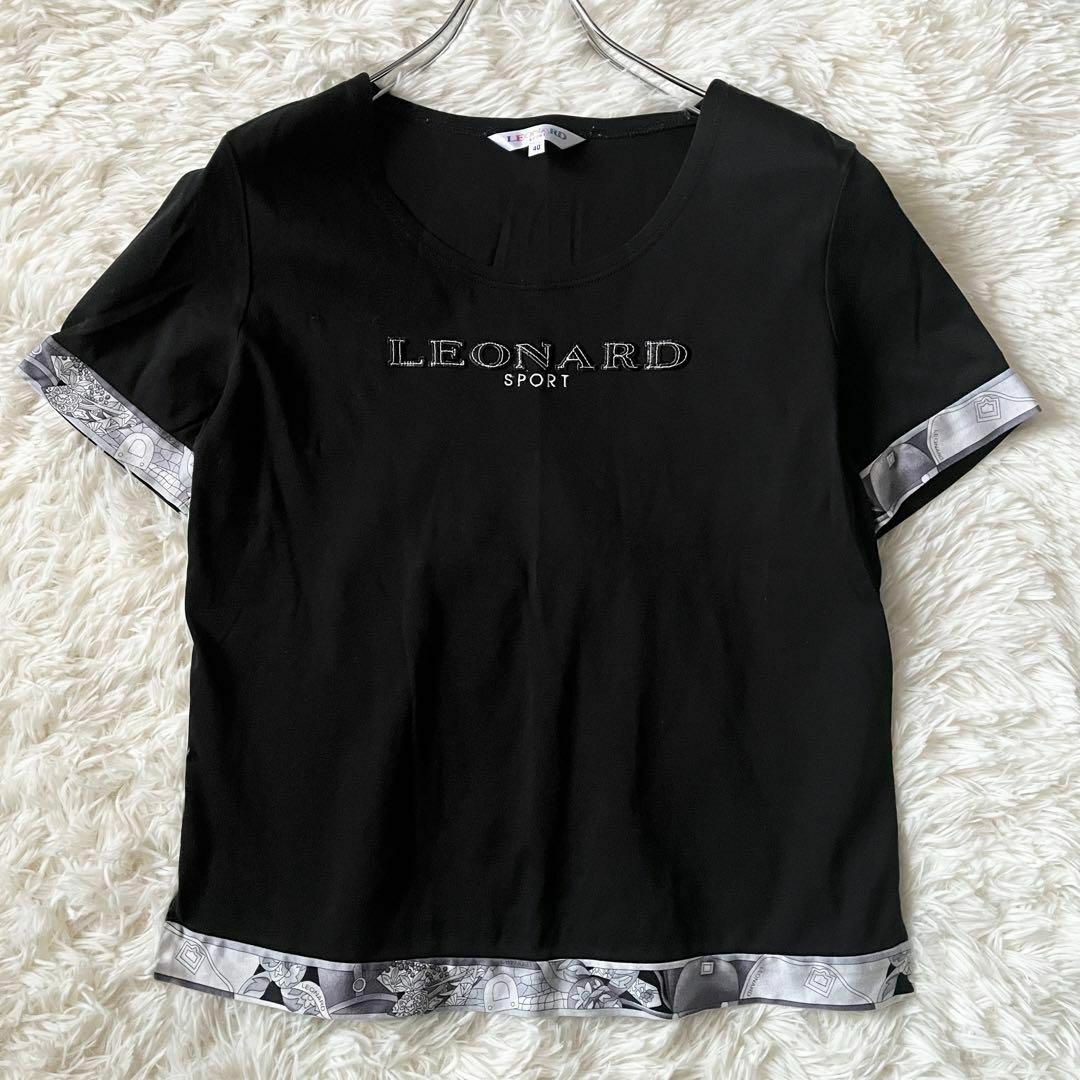 LEONARD(レオナール)のレオナール スポーツ Tシャツ 半袖 柄 コットン 合皮レザー ブラック 40 レディースのトップス(Tシャツ(半袖/袖なし))の商品写真