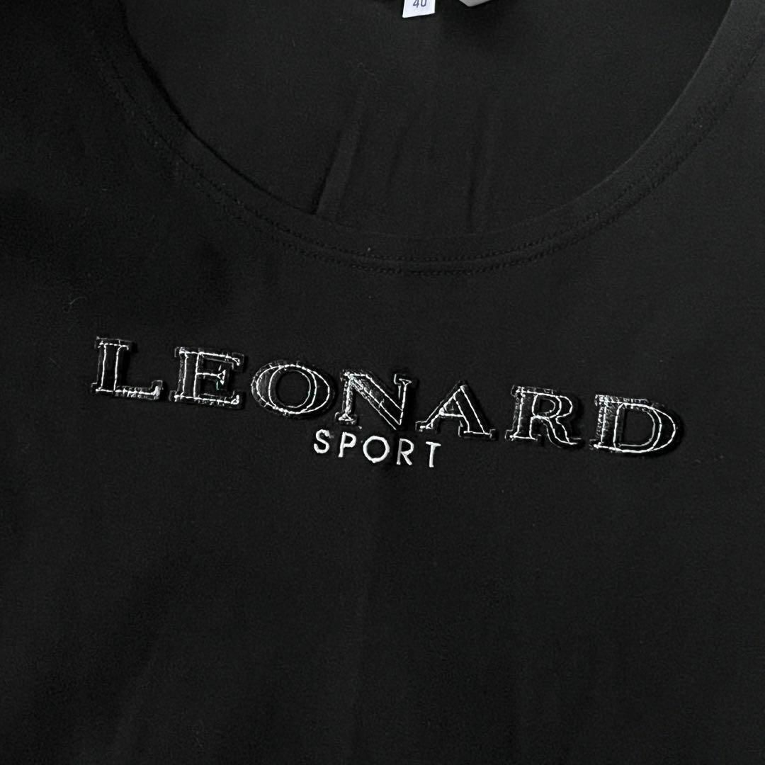 LEONARD(レオナール)のレオナール スポーツ Tシャツ 半袖 柄 コットン 合皮レザー ブラック 40 レディースのトップス(Tシャツ(半袖/袖なし))の商品写真