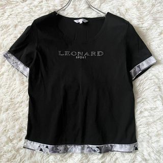 レオナール スポーツ Tシャツ 半袖 柄 コットン 合皮レザー ブラック 40