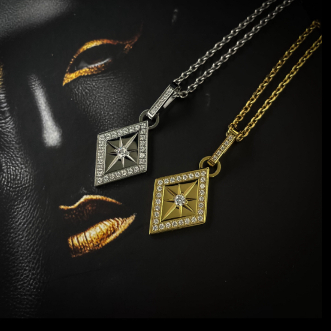 316L rhombus × sun flower necklace メンズのアクセサリー(ネックレス)の商品写真