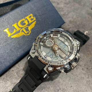 814 箱付き 海外限定 LIGE 高級感 抜群 シルバー デジタル 腕時計(腕時計(デジタル))