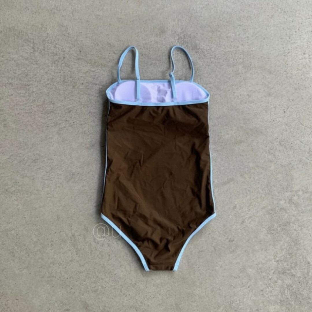 フロントオープン パイピング スイムウェア 茶色 青 L 人気 流行 シンプル レディースの水着/浴衣(水着)の商品写真