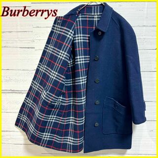 BURBERRY - 【美品】バーバリー コート リバーシブル ノバチェック ウール ネイビー S