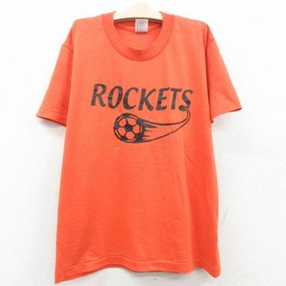 古着 半袖 Tシャツ キッズ ボーイズ 子供服 80年代 80s DUKE ROCKETS サッカー クルーネック USA製 オレンジ 23apr21(シャツ/カットソー)