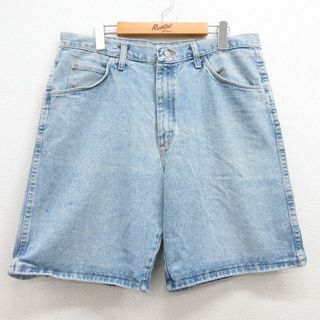 ラングラー(Wrangler)のW33★古着 ラングラー Wrangler ショート パンツ ショーツ メンズ コットン 紺 ネイビー デニム 23apr25 中古 ボトムス 短パン ショーパン ハーフ(ワークパンツ/カーゴパンツ)