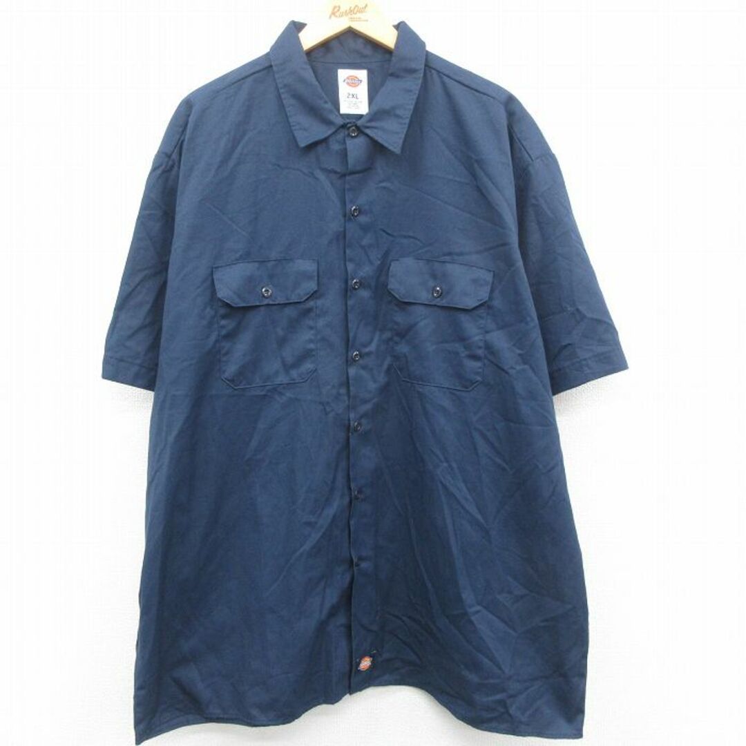 Dickies(ディッキーズ)のXL★古着 ディッキーズ Dickies 半袖 ワーク シャツ メンズ 大きいサイズ ロング丈 紺 ネイビー 23apr21 中古 トップス メンズのトップス(シャツ)の商品写真