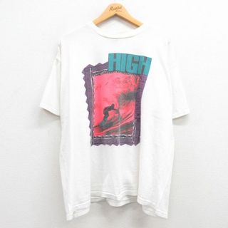 XL★古着 半袖 ビンテージ Tシャツ メンズ 90年代 90s サーフィン 大きいサイズ クルーネック 白 ホワイト 23apr26 中古(Tシャツ/カットソー(半袖/袖なし))