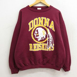 XL★古着 長袖 スウェット メンズ 90年代 90s DONNA レッドスキンズ クルーネック USA製 エンジ 【spe】 23apr24 中古 スエット トレーナー トップス(パーカー)