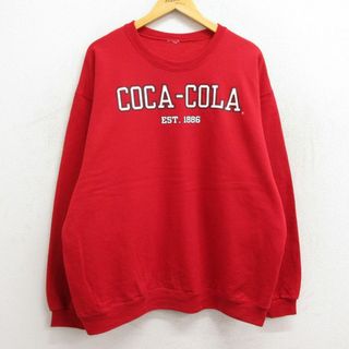 XL★古着 長袖 スウェット メンズ コカコーラ クルーネック 赤 レッド 23apr24 中古 スエット トレーナー トップス(パーカー)