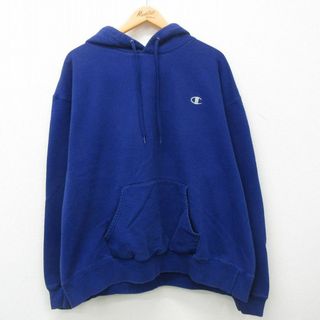 チャンピオン(Champion)のXL★古着 チャンピオン 長袖 スウェット パーカー メンズ ワンポイントロゴ 大きいサイズ 青 ブルー 23apr28 中古 スエット トレーナー トップス(パーカー)