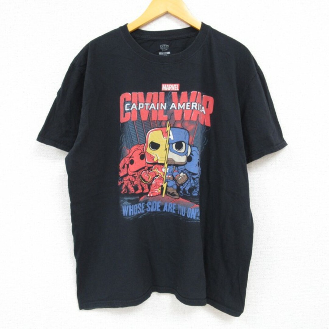 MARVEL(マーベル)のXL★古着 半袖 Tシャツ メンズ マーベル アベンジャーズ シビルウォー 大きいサイズ コットン クルーネック 黒 ブラック 23apr24 中古 メンズのトップス(Tシャツ/カットソー(半袖/袖なし))の商品写真