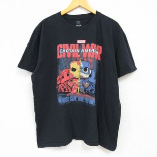 マーベル(MARVEL)のXL★古着 半袖 Tシャツ メンズ マーベル アベンジャーズ シビルウォー 大きいサイズ コットン クルーネック 黒 ブラック 23apr24 中古(Tシャツ/カットソー(半袖/袖なし))