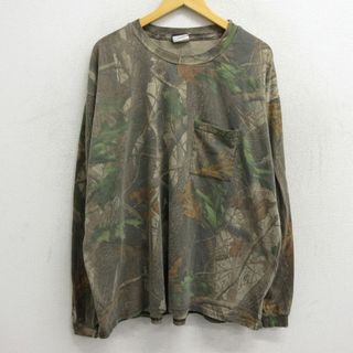 リバティ(LIBERTY.)のXL★古着 リバティ 長袖 ビンテージ Tシャツ メンズ 90年代 90s リアルツリー 胸ポケット付き 大きいサイズ コットン クルーネック 茶他 ブラウン 迷彩 23apr21 中古(Tシャツ/カットソー(半袖/袖なし))