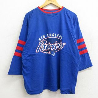 XL★古着 7分袖 ビンテージ フットボール Tシャツ メンズ 00年代 00s NFL ニューイングランドペイトリオッツ 大きいサイズ コットン クルーネック 青 ブルー アメフト スーパーボウル 23apr26 中古 7分丈 七分丈 七分袖(Tシャツ/カットソー(半袖/袖なし))