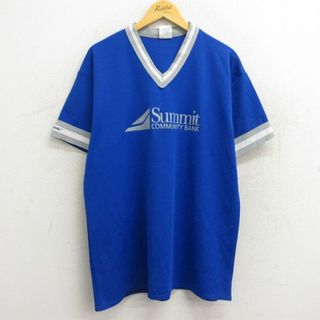 マジェスティック(Majestic)のXL★古着 マジェスティック 半袖 ビンテージ Tシャツ メンズ 90年代 90s サミット 30 大きいサイズ Vネック USA製 青 ブルー 23apr26 中古(Tシャツ/カットソー(半袖/袖なし))