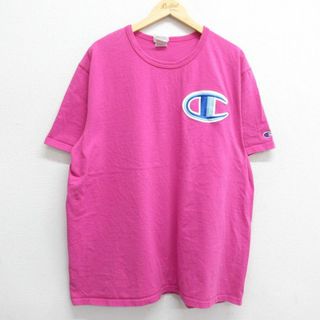 チャンピオン(Champion)のXL★古着 チャンピオン champion 半袖 ブランド Tシャツ メンズ ビッグロゴ クルーネック ピンク 23apr24 中古(Tシャツ/カットソー(半袖/袖なし))