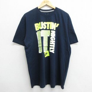 ナイキ(NIKE)のXL★古着 ナイキ NIKE 半袖 ブランド Tシャツ メンズ ワンポイントロゴ BUSTIN IT コットン クルーネック 紺 ネイビー 23apr24 中古(Tシャツ/カットソー(半袖/袖なし))