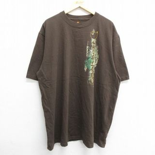 カーハートダブリューアイピー(Charhartt WIP)のXL★古着 カーハート Carhartt 半袖 ブランド Tシャツ メンズ ビッグロゴ ロング丈 大きいサイズ コットン クルーネック 茶 ブラウン 23apr24 中古(Tシャツ/カットソー(半袖/袖なし))