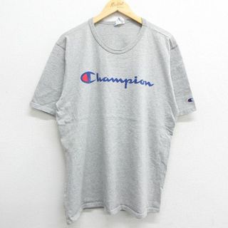 チャンピオン(Champion)のXL★古着 チャンピオン champion 半袖 ブランド Tシャツ メンズ 90年代 90s ビッグロゴ クルーネック グレー 霜降り 23apr24 中古(Tシャツ/カットソー(半袖/袖なし))