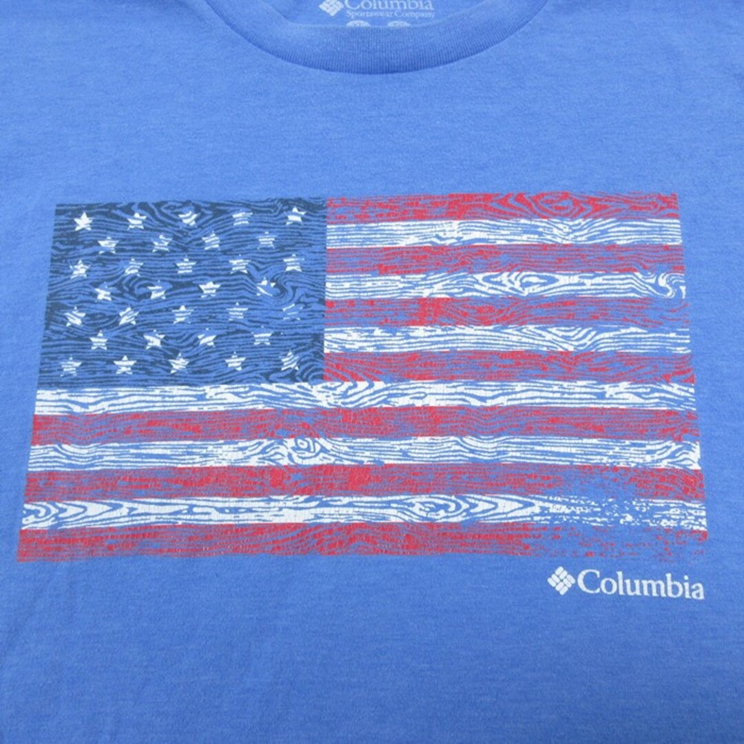 Columbia(コロンビア)のXL★古着 コロンビア COLUMBIA Columbia 半袖 ブランド Tシャツ メンズ 星条旗 クルーネック 水色 23apr22 中古 メンズのトップス(Tシャツ/カットソー(半袖/袖なし))の商品写真