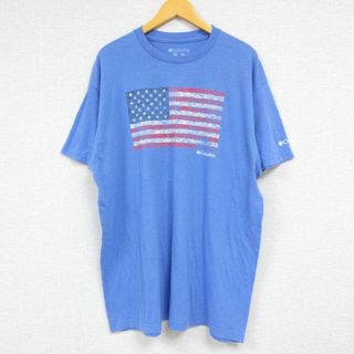 コロンビア(Columbia)のXL★古着 コロンビア COLUMBIA Columbia 半袖 ブランド Tシャツ メンズ 星条旗 クルーネック 水色 23apr22 中古(Tシャツ/カットソー(半袖/袖なし))