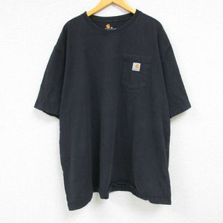 カーハートダブリューアイピー(Charhartt WIP)のXL★古着 カーハート Carhartt 半袖 ブランド Tシャツ メンズ 胸ポケット付き 大きいサイズ コットン クルーネック 黒 ブラック 23apr22 中古(Tシャツ/カットソー(半袖/袖なし))