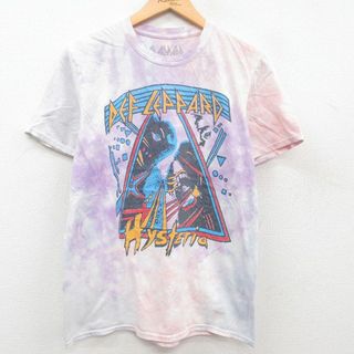 M★古着 半袖 ロック バンド Tシャツ メンズ デフレパード コットン クルーネック 紫他 パープル タイダイ 23apr28 中古(Tシャツ/カットソー(半袖/袖なし))