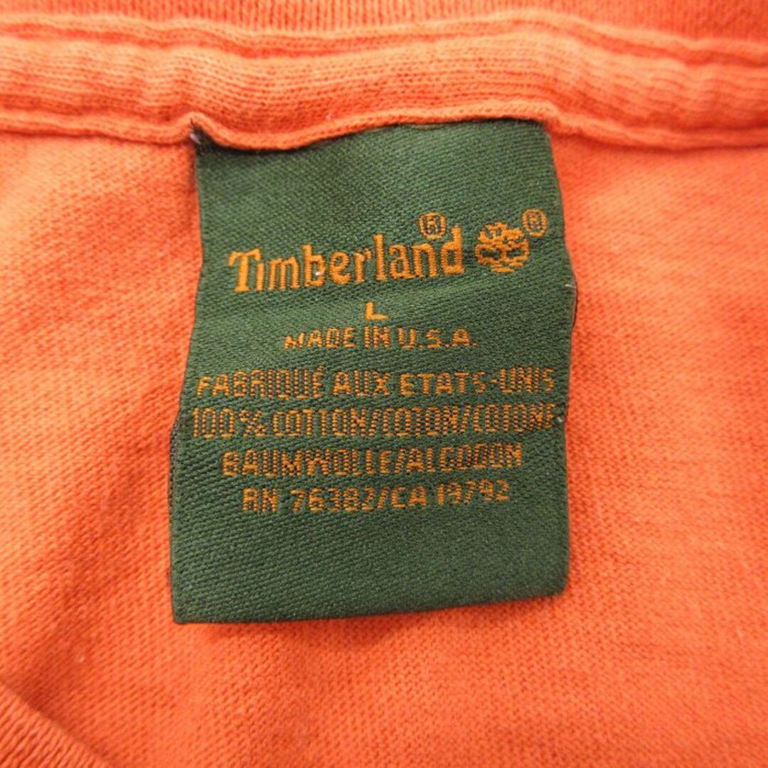 Timberland(ティンバーランド)のXL★古着 ティンバーランド 半袖 ビンテージ Tシャツ メンズ 90年代 90s ビッグロゴ コットン クルーネック USA製 オレンジ 23apr21 中古 メンズのトップス(Tシャツ/カットソー(半袖/袖なし))の商品写真