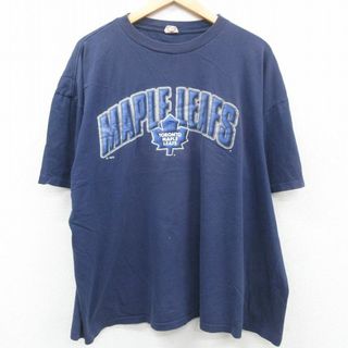 プーマ(PUMA)のXL★古着 プーマ 半袖 ビンテージ Tシャツ メンズ 90年代 90s NHL トロントメープルリーフス 大きいサイズ コットン クルーネック カナダ製 紺 ネイビー アイスホッケー 23apr22 中古(Tシャツ/カットソー(半袖/袖なし))