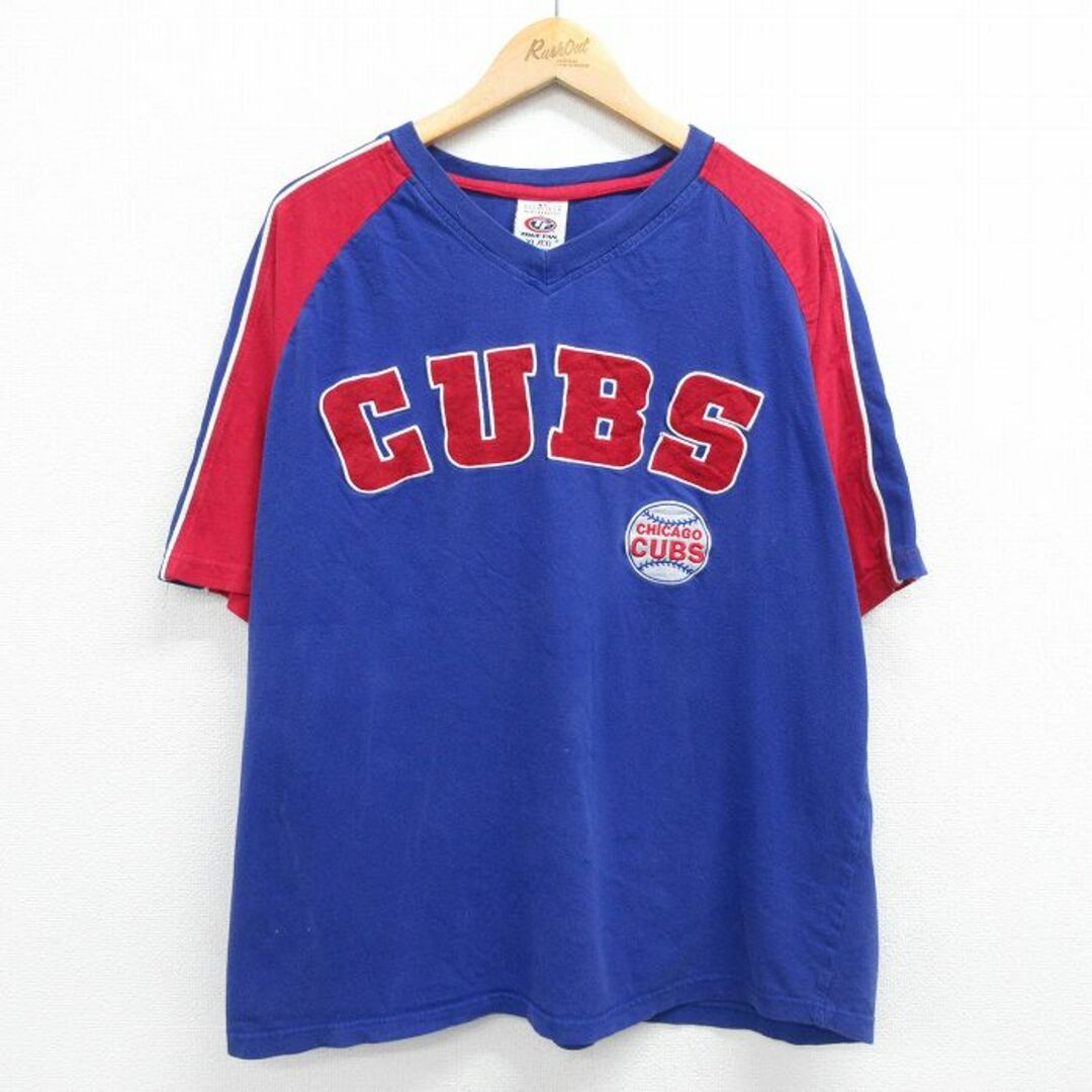 XL★古着 半袖 ビンテージ Tシャツ メンズ 00年代 00s MLB シカゴカブス 大きいサイズ コットン Vネック 青他 ブルー メジャーリーグ ベースボール 野球 23apr22 中古 メンズのトップス(Tシャツ/カットソー(半袖/袖なし))の商品写真