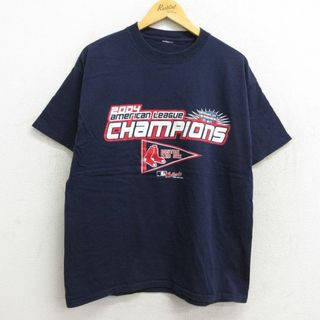 XL★古着 半袖 ビンテージ Tシャツ メンズ 00年代 00s MLB ボストンレッドソックス クルーネック 紺 ネイビー メジャーリーグ ベースボール 野球 23apr22 中古(Tシャツ/カットソー(半袖/袖なし))