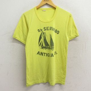 M★古着 半袖 ビンテージ Tシャツ メンズ 80年代 80s ヨット SERVABO クルーネック 黄 イエロー 23apr24 中古(Tシャツ/カットソー(半袖/袖なし))