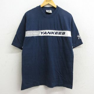 リー(Lee)のL★古着 リー Lee 半袖 ビンテージ Tシャツ メンズ 00年代 00s MLB ニューヨークヤンキース 刺繍 コットン クルーネック 紺 ネイビー メジャーリーグ ベースボール 野球 23apr24 中古(Tシャツ/カットソー(半袖/袖なし))