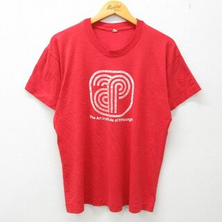 XL★古着 半袖 ビンテージ Tシャツ メンズ 80年代 80s ピッツバーグ 美術館 クルーネック USA製 赤 レッド 23apr24 中古(Tシャツ/カットソー(半袖/袖なし))