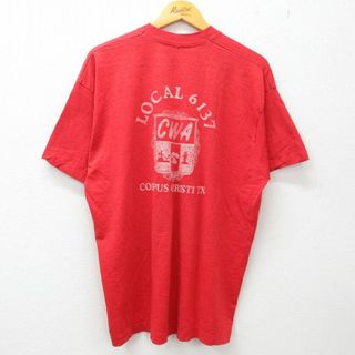 XL★古着 半袖 ビンテージ Tシャツ メンズ 90年代 90s CWA コーパスクリスティ マイク 大きいサイズ クルーネック USA製 赤 レッド 23apr24 中古(Tシャツ/カットソー(半袖/袖なし))