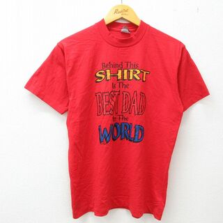M★古着 半袖 ビンテージ Tシャツ メンズ 90年代 90s WORLD シャツ クルーネック USA製 赤 レッド 23apr24 中古(Tシャツ/カットソー(半袖/袖なし))