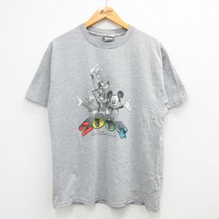 ディズニー(Disney)のL★古着 半袖 ビンテージ Tシャツ メンズ 00年代 00s ディズニー DISNEY ミッキー MICKEY MOUSE プルート クルーネック グレー 霜降り 23apr25 中古(Tシャツ/カットソー(半袖/袖なし))