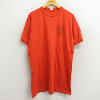 XL★古着 半袖 ビンテージ Tシャツ メンズ 80年代 80s LOCAL 158 大きいサイズ ロング丈 クルーネック USA製 オレンジ 23apr25 中古(Tシャツ/カットソー(半袖/袖なし))