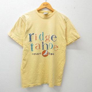 L★古着 半袖 ビンテージ Tシャツ メンズ 90年代 90s リッジタホ リゾート&スパ コットン クルーネック USA製 黄 イエロー 23apr26 中古(Tシャツ/カットソー(半袖/袖なし))