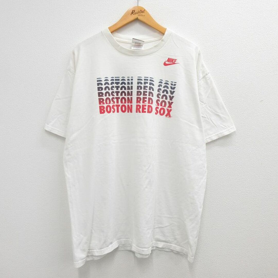 NIKE(ナイキ)のXL★古着 ナイキ NIKE 半袖 ビンテージ Tシャツ メンズ 00年代 00s MLB ボストンレッドソックス ワンポイントロゴ 大きいサイズ コットン クルーネック 白 ホワイト メジャーリーグ ベースボール 野球 23apr26 中古 メンズのトップス(Tシャツ/カットソー(半袖/袖なし))の商品写真