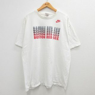 ナイキ(NIKE)のXL★古着 ナイキ NIKE 半袖 ビンテージ Tシャツ メンズ 00年代 00s MLB ボストンレッドソックス ワンポイントロゴ 大きいサイズ コットン クルーネック 白 ホワイト メジャーリーグ ベースボール 野球 23apr26 中古(Tシャツ/カットソー(半袖/袖なし))