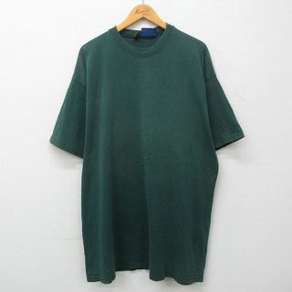 XL★古着 半袖 ビンテージ Tシャツ メンズ 90年代 90s 無地 大きいサイズ ロング丈 コットン クルーネック USA製 緑 グリーン 23apr26 中古(Tシャツ/カットソー(半袖/袖なし))