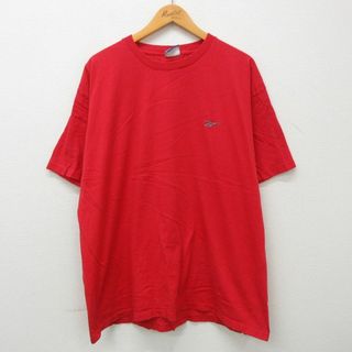 リーボック(Reebok)のXL★古着 リーボック REEBOK 半袖 ビンテージ Tシャツ メンズ 90年代 90s ワンポイントロゴ 大きいサイズ コットン クルーネック USA製 赤 レッド 23apr27 中古(Tシャツ/カットソー(半袖/袖なし))