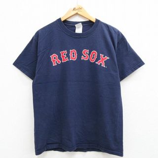 M★古着 半袖 ビンテージ Tシャツ メンズ 00年代 00s MLB ボストンレッドソックス デビッドオルティーズ 42 コットン クルーネック 紺 ネイビー メジャーリーグ ベースボール 野球 23apr27 中古(Tシャツ/カットソー(半袖/袖なし))